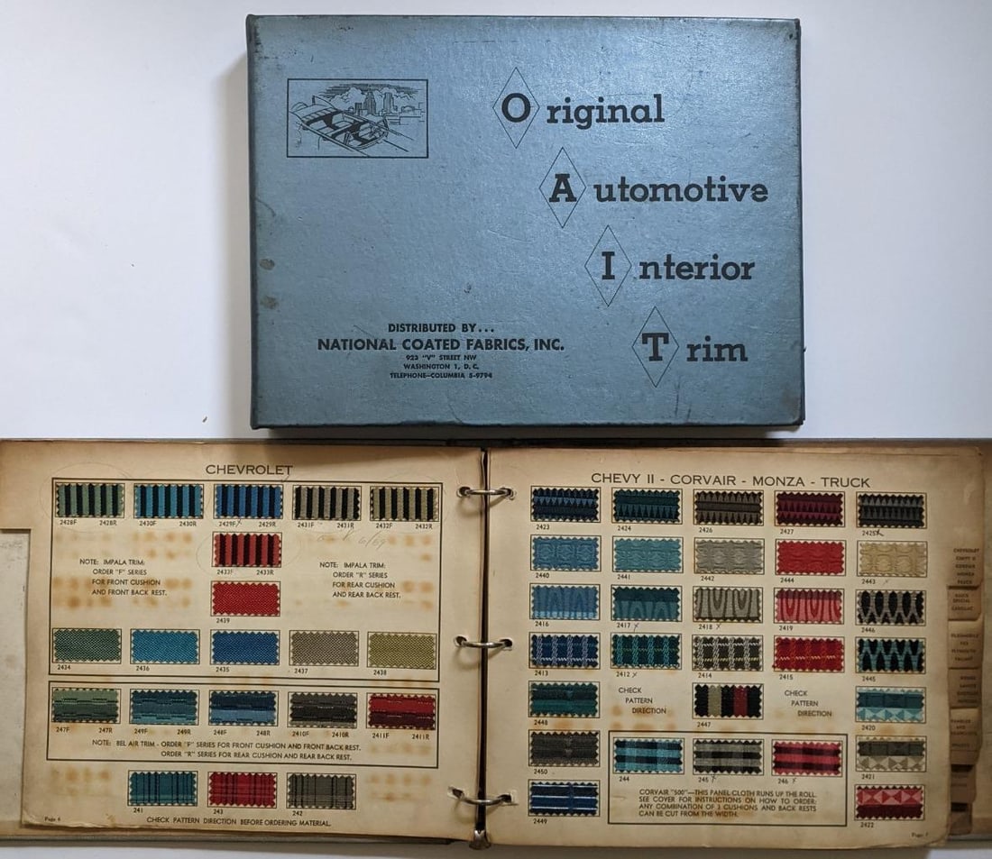 LOT of 2, 1962 -63 AUTOMOBILE INTERIOR TRIM SAMPLE BOOKS by NAT'L COATED FABRIC (1 of 13)