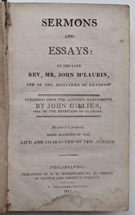 1811 SERMONS & ESSAYS by REV. MR. JOHN M'LAUREN GLASGOW MINISTER Philadelphia PA: 1811 SERMONS & ESSAYS by REV. MR. JOHN M'LAUREN GLASGOW MINISTER Philadelphia PA 1811 SERMONS & ESSAYS by REV. MR. JOHN M'LAUREN GLASGOW MINISTER Philadelphia PA Description Old antique book titled; "