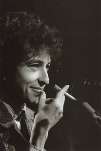 JIM MARSHALL - Bob Dylan Smiling, 1965: Artist: Jim Marshall Title: Bob Dylan Smiling, 1965 Medium: Photo Litho, 2000, Italy Dimensions: 4.85x7.25" Description: Heat Wax Mounted on 8.5x11" Conservation Board Artist Bio: James Joseph Marshal