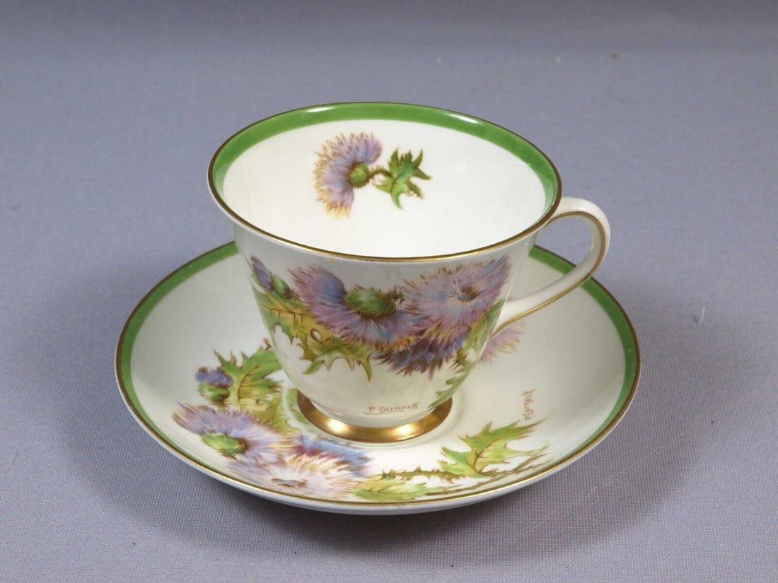 Royal Doulton Glamis Thistle Coffee Tea Cup Saucer Set SIGNED (1 of 5)