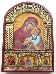 GREEK BYZANTINE RUSSIAN ORTHODOX ICON on WOOD of MOTHER OF GOD: New, not an antique. Size 5 3/4 x 8" Perfect condition. Reserve: $31.00 Shipping: Domestic: Flat-rate of $25.00 to anywhere within the contiguous U.S. International: Foreign shipping rates are determi