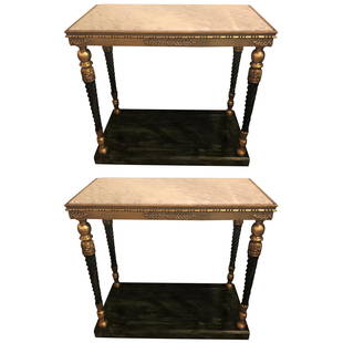 Pair of Swedish Neoclassical Style Marble-Top Consoles: Title: Pair of Swedish Neoclassical Style Marble-Top ConsolesDescription: A fine pair of Swedish neoclassical style marble-top consoles. These spectacular gilt and parcel paint decorated consoles