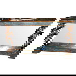 Maison Jansen Hollywood Regency Eglomise Glass Console / Sofa Table, Hand Carved: Title: Maison Jansen Hollywood Regency Eglomise Glass Console / Sofa Table, Hand Carved Description: Maison Jansen Hollywood Regency Eglomise Glass Console / Sofa Table, Hand Carved One of a Kind Mirr