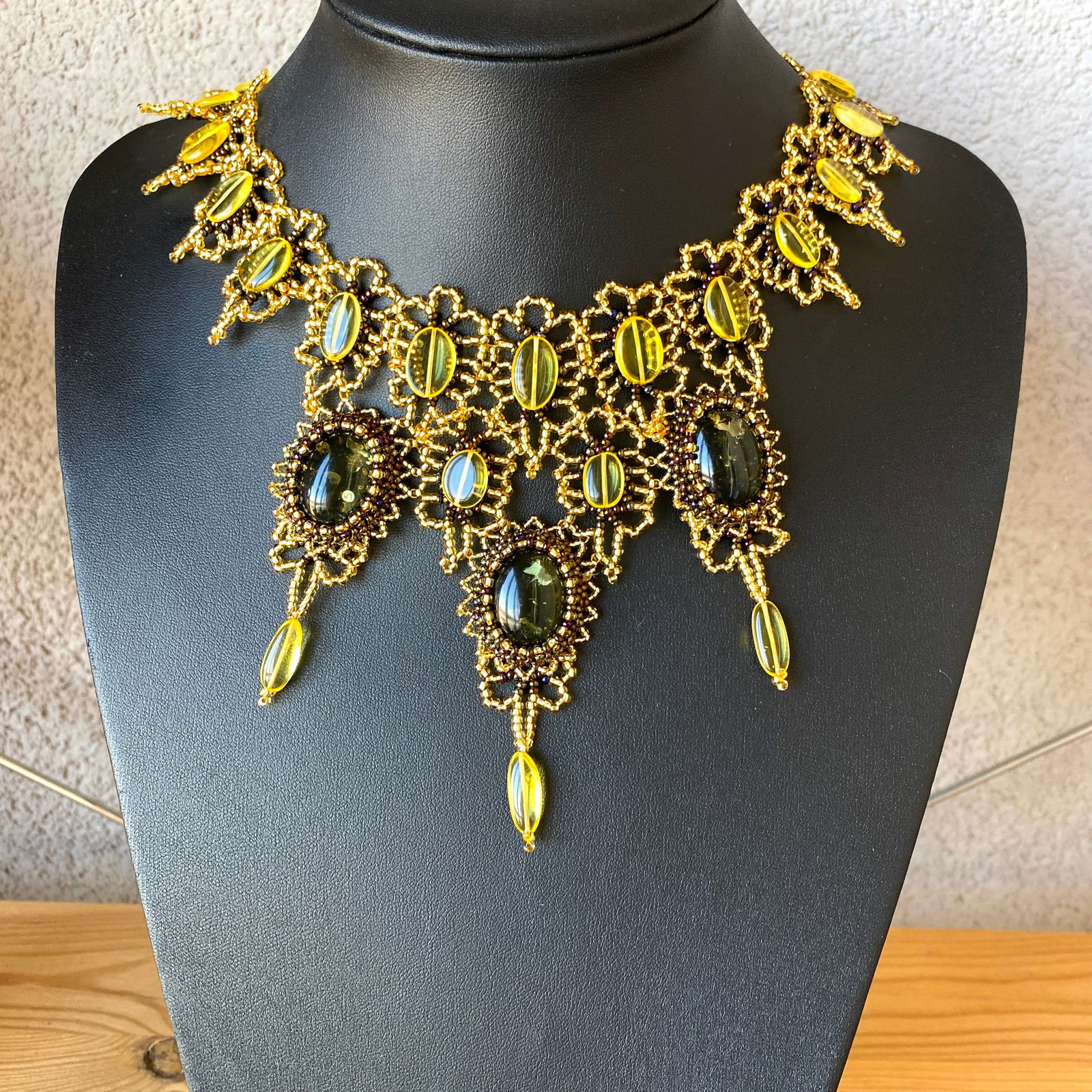 Marvellous Vintage Amber Floral Necklace made from leaf like bead ornaments (1 of 8)