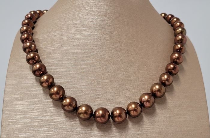 Exceptional - 8.5x11mm Chocolate Tahitian Pearls - 18 kt. Yellow gold - Necklace (1 of 10)