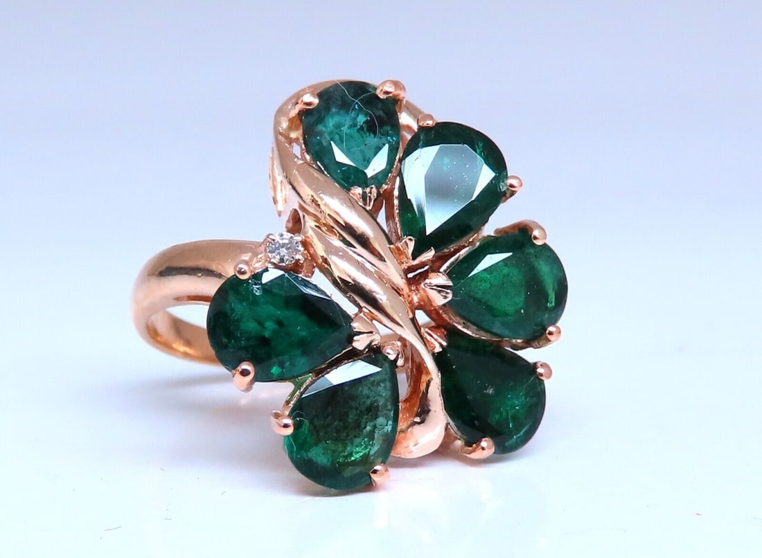 5.26ct Natural Emerald Diamonds Cluster Halo Ring 14kt Gold (1 of 5)