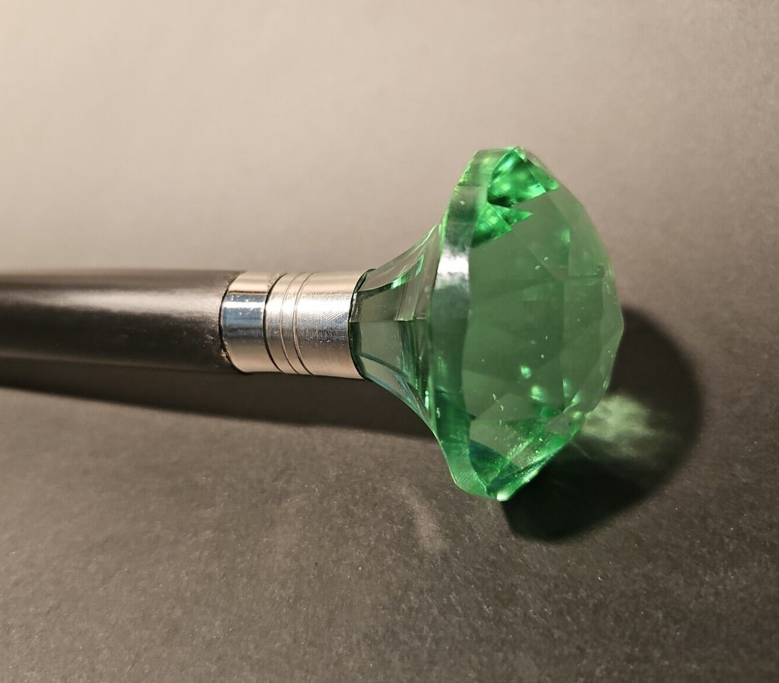 37" Green Glass Handle Wood Walking Stick Cane (1 of 12)