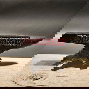 Cast Iron "Winchester" Miniature Anvil: 5 1/2" long x 2 1/2" Tall x 1 3/4" Wide A wonderful reproduction cast iron collectible advertising Winchester anvil. Advertising pieces like this many times were given to shops or used as sales sample