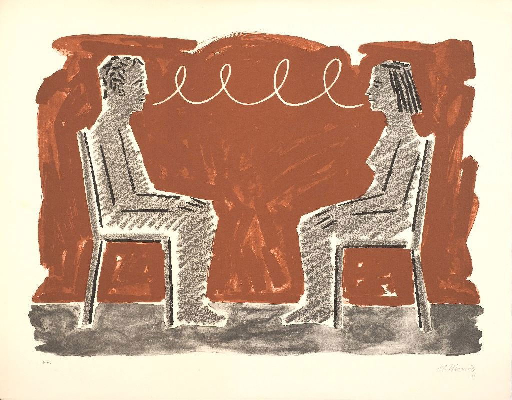 Robert Llimos Spanish lithograph 1985, 23.7 x 31.5 in.: Artist: Robert Llimos (Spain, 1943) Work Title: Colecci?n Robert Llim?s Date/Period: 1985 Medium: lithograph Overall Size: 23.7 x 31.5 in. (60 x 80 cm.) Reserve: $170.00 Shipping: Domestic: Flat-rate