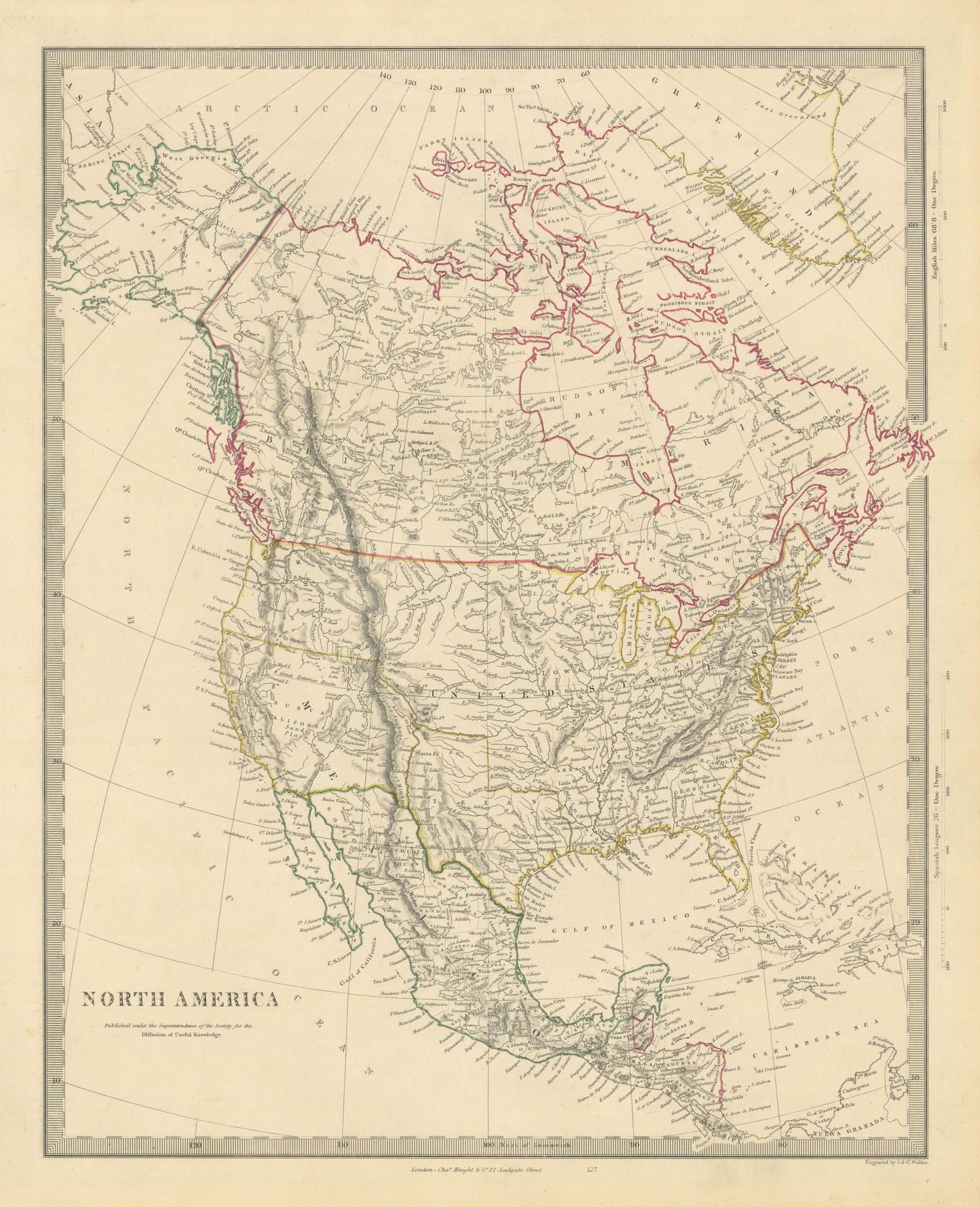 NORTH AMERICA. Texas Republic. Mexican California. Russian America SDUK 1851 map (1 of 1)
