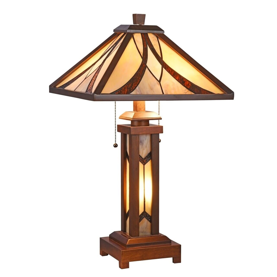 25.6 3 light Stained Glass Wood Mission Table Lamp (1 of 3)