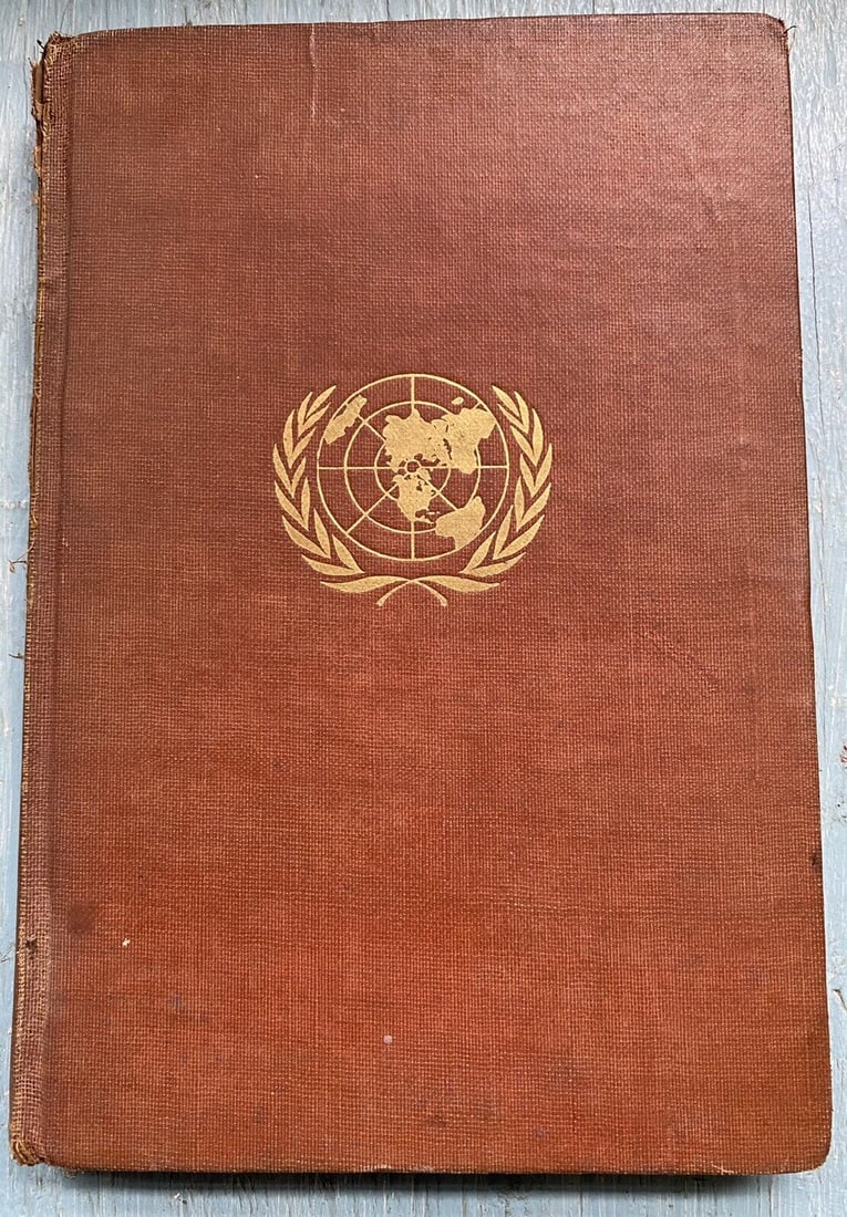 The United Nations Louis Dolivet 1946 1stEd./Print Hardcover Farrar, Straus: The United Nations Louis Dolivet 1946 1stEd./Print Hardcover , no DJ. Farrar, Straus. Brown cloth boards with gilt UN logo to front cover, title on spine. Spine sunned, edges of spine frayed, staining