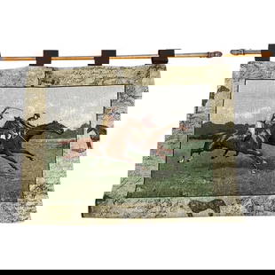 Sporting Wall Tapestry Scottish Horse Trainers Racing Glenrothes Scotland Signed: Sporting Wall Tapestry Scottish Horse Trainers Racing Glenrothes Scotland Signed Horse Racing Interest With This 1 Rare Original Hand Crafted Sporting Linen Vintage Wall Tapestry Scottish Horse Traine