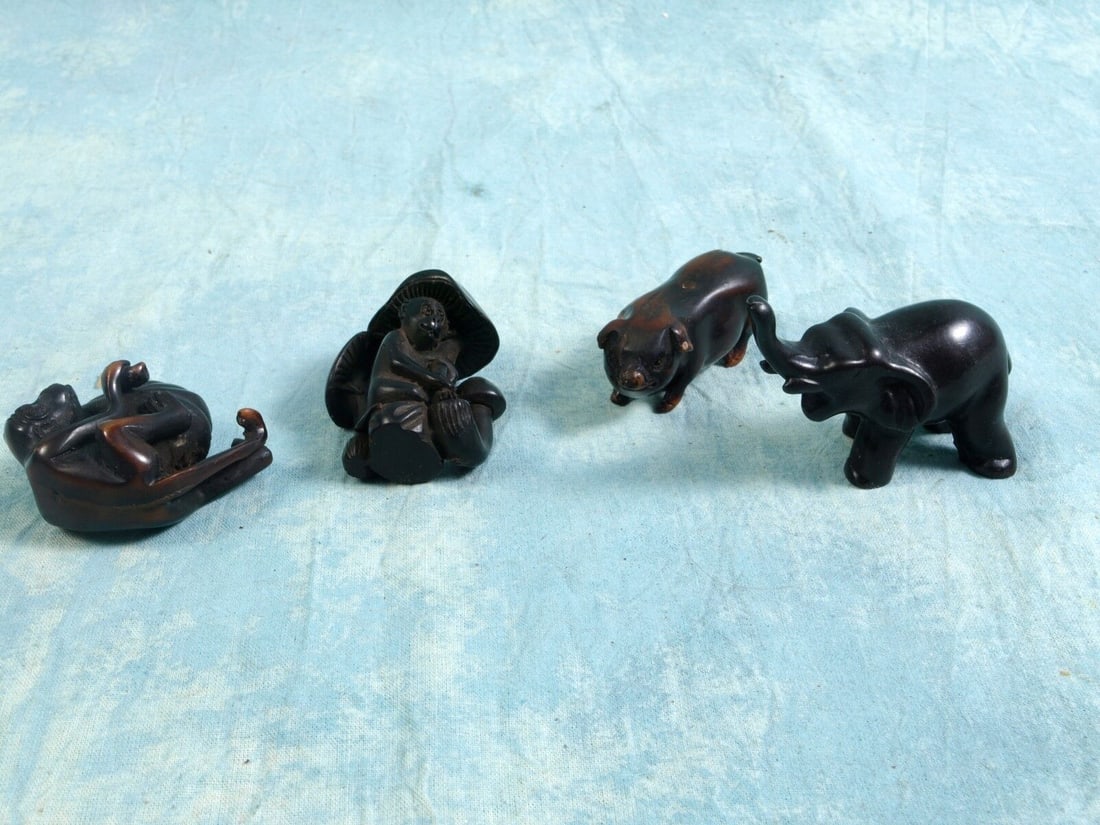 Japanese Antique Carved Netsuke Monkey Pig Elephant Zodiac Animals (1 of 10)