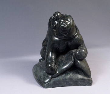 HEAVY 20 lb Inuit Canada Native Carving Stone Joe Ittukalla Mom Baby: This is a vintage Native American Eskimo Inuit Figurine. The figurine is made from soapstone and is very large beautiful. It is made by Joe Ittukalla. It shows an Inuit woman with a baby on her back.