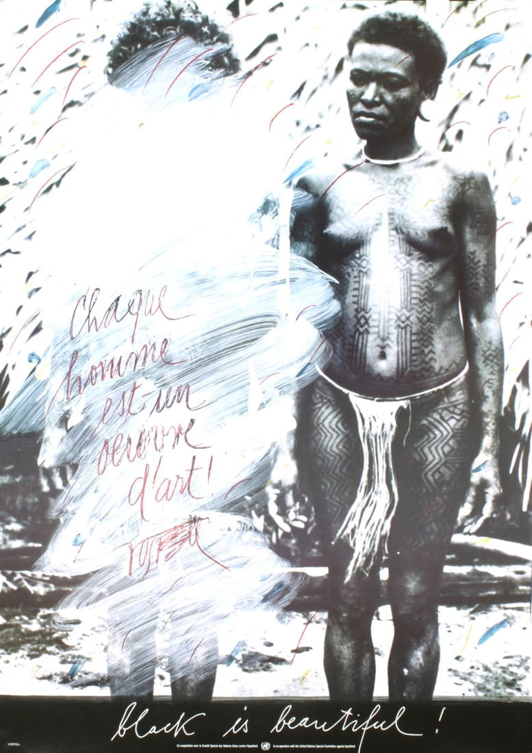 Wolf Vostell - Black is Beautiful - 1982 Offset Lithograph 33.25" x 23.5": Artist: Wolf Vostell Title: Black is Beautiful Description: "Black is Beautiful" by Wolf Vostell, 1982 Unsigned Offset Lithograph. Paper size is 33.25 x 23.5 inches, with an image size of 31 x 23.5 in