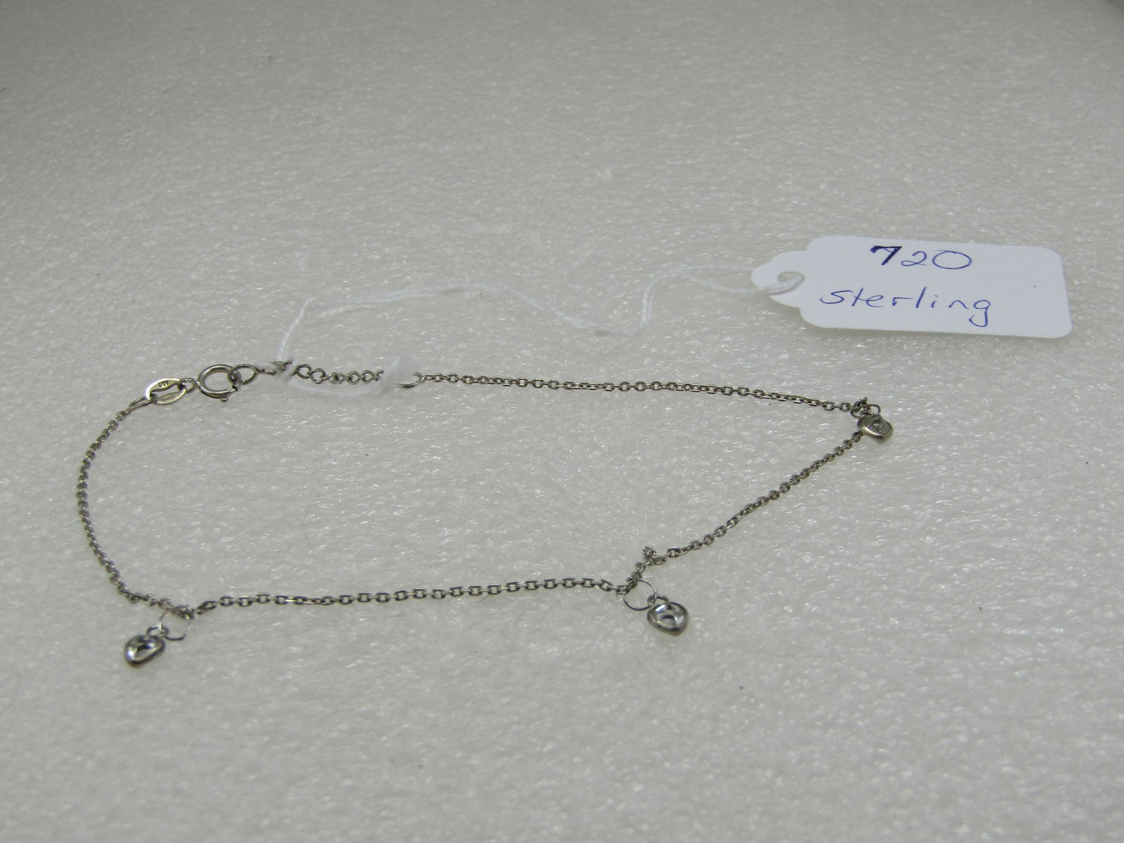 Sterling Dangling Heart Ankle Bracelet, 10.5", signed MA, (1 of 3)