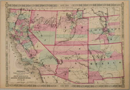 1863 Johnson Map of US West -- Johnson's California Territories of New Mexico Arizona Colorado: Title: 1863 Johnson Map of US West -- Johnson's California Territories of New Mexico Arizona Colorado Nevada and Utah Cartographer: Johnson & Ward Year / Place: 1863, New York Map Dimension (in.): 17.