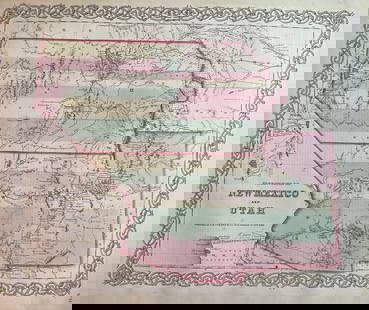 1859 Very important New Mexico & Utah (with AZ & NV) Map by Colton: Title: 1859 Very important New Mexico & Utah (with AZ & NV) Map by Colton Date/Period: 1859 Materials: Hand colored steering engravedSize: 17 1/2 x 14 1/2” This map of the southwestern United St