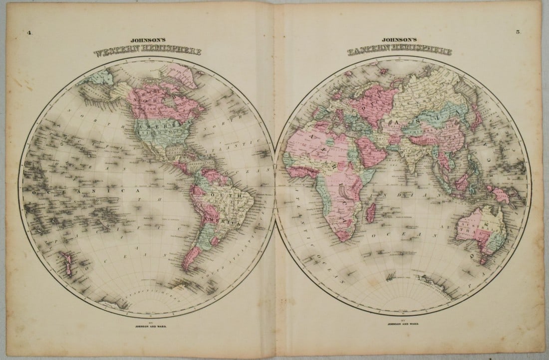 1863 Johnson's Western Hemisphere [on sheet with] Johnson's Eastern Hemisphere (1 of 1)