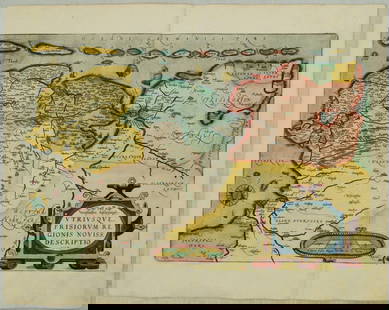 1568 but 1595 Ortelius Map of Northern Netherlands -- Oost ende West Vrieslandts Beschrijvinghe.: Title: 1568 but 1595 Ortelius Map of Northern Netherlands -- Oost ende West Vrieslandts Beschrijvinghe. Utriusque Frisiorum Regionis Noviss: Descriptio Cartographer: A Ortelius Year / Place: 1595, Ant