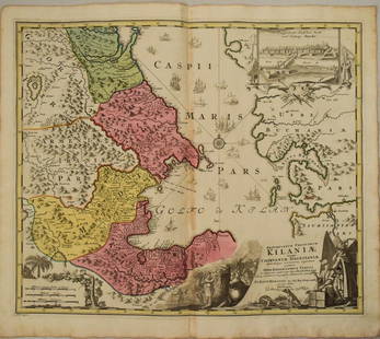 1720 Homann Map od the Caspian Sea Region -- Provinciarum Persicarum Kilaniae nempe Chirvaniae: Title: 1720 Homann Map od the Caspian Sea Region -- Provinciarum Persicarum Kilaniae nempe Chirvaniae Dagestaniae Cartographer: J Homann Year / Place: 1720, Nurnberg Map Dimension (in.): 19.2 X 22.8 i