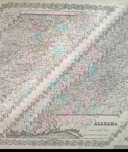 1859 Map of Alabama by Colton: Title: 1859 Map of Alabama by Colton Date/Period: 1859 Materials: Steel engravedSize: 17 1/2 x 14 1/2” Alabama. From before the civil war. By J. H. Colton & G. W. Colton. From "General Atlas". P