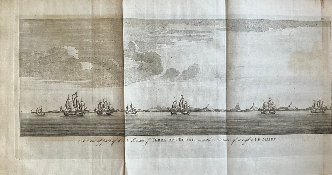 1756 Southern South America, N.E. of Terra Del Fuego at Le Maire Waterway, by G. Anson: Title: 1756 Southern South America, N.E. of Terra Del Fuego at Le Maire Waterway, by G. Anson Date/Period: 1756 Materials: Copper plate engraved Size: 20 1/2” x 11 ” This 1756 map portrays