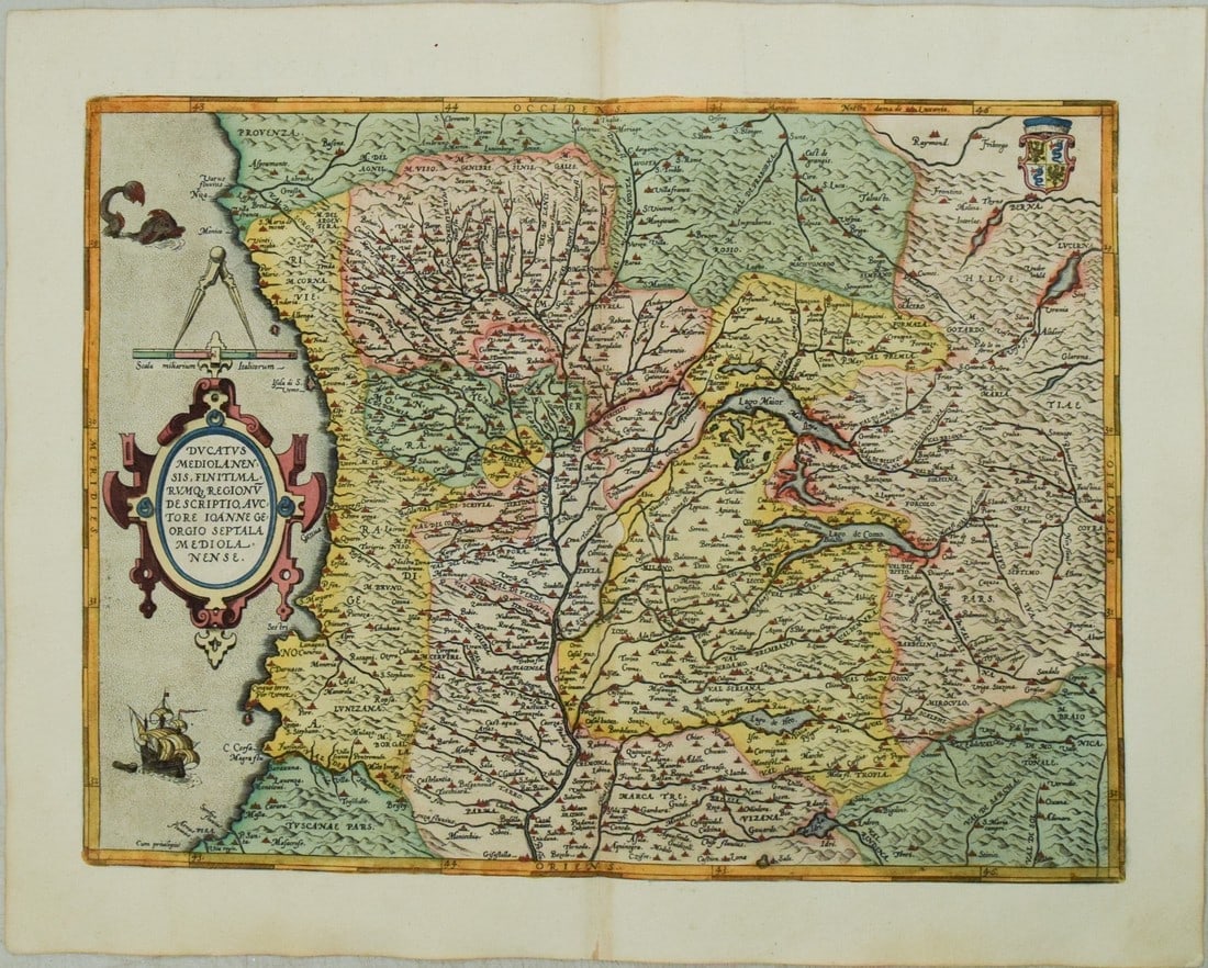 1568 Ortelius Map of Northern Italy -- Ducatus Mediolanensis, Finitimarumq Regionu Descriptio, (1 of 1)
