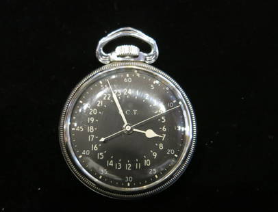 WW II Naval Aviator 24 Hour Hamilton 4922b Pocket Watch: Title: WW II Naval Aviator 24 Hour Hamilton 4922b Pocket WatchBrand/Maker: HamiltonOrigin: United StatesDate: ca.1940Material: Metal, GlassDimensions: 51mmDescription: This watch was used in WW II