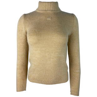 Courreges Paris Beige Knit Wool Sweater, Size 0: Title: Courreges Paris Beige Knit Wool Sweater, Size 0Description: Product details: Featuring beige, wool blend, turtle neck, long sleeves with logo design on the front. Made in France.Details: About