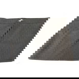 Chloe Black & Gray Stripes Denim Like Short Mini Skirt w. Pockets Sz 38: Chloe Black & Gray Stripes Denim Like Short Mini Skirt w. Pockets Sz 38 Girly and sweet Chloe mini skirt that features side pockets, leather logo tag and zipper with logo button. An all weather basic