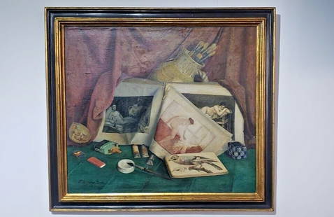 1940's Hyperrealism / AMAZING / OIL CANVAS PAINTING By E. HERRERO - COA: * Amazing - Antique Oil Canvas Painting by E. Herrero. * Rare - Large Format Painting Hyperrealistic 1940s / Pseudonym of some master of the time. * Oil on canvas painting1940's * Measures: 28 x 31 In
