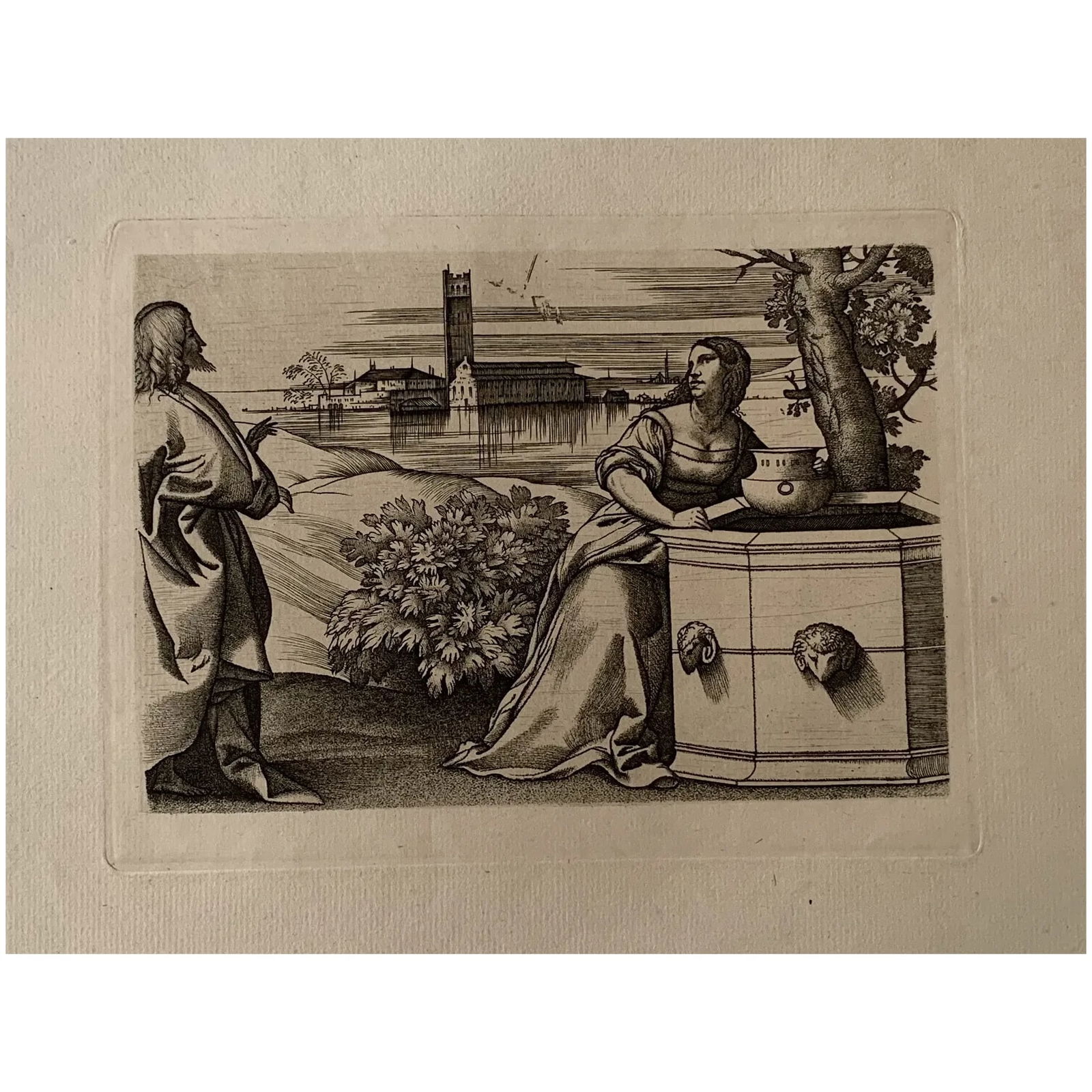 Christ And The Samaritan Woman - Amand Durand heliogravure c.1870: Christ And The Samaritan Woman. Engraver: Amand-Durand (1831-1905). Artist: after a pating by Giulio Campagnola (Italian, Padua ca. 1482–ca. 1515/18 Venice) Artist: Design attributed to Giorgion