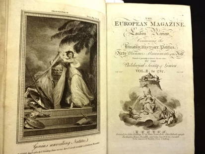 1782 Volume Magazine Revolutionary War: The European Magazine and London Review?Vol II for 1782, published at London by the Philological Society of London and printed for John Fielding. Covers the period July through December with each mont