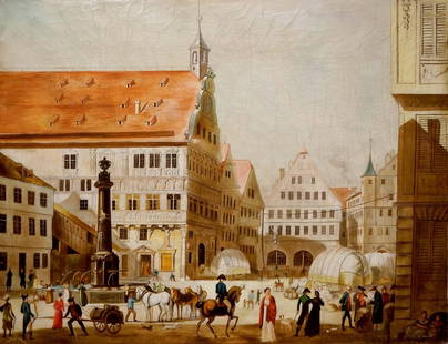 Painting City center landscape: Title: Painting City center landscapeDescription: ?Verne 27 *** ABOUT THIS PAINTING *** * TITLE: "City center landscape" * ARTISTS: Western European painter of the 19th century * SIZE: 55x75