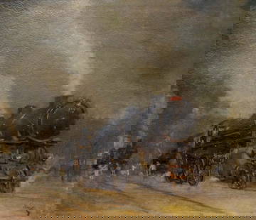 Oil painting Train landscape Ronel: Title: Oil painting Train landscape Ronel Description: ?Verne 28 *** ABOUT THIS PAINTING *** * TITLE: "Train landscape" * ARTISTS: Ronel * SIZE: 74x84 cm/'29.13x33.07 inches' * MEDIUM: oil, canvas * H