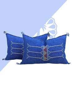 Royal Blue Pillow: Title: Royal Blue Pillow Provenance: Region: Handmade in Morocco Materials: The silks are naturally dyed. Condition: Perfect, clean, no damage, no stain at all Manufacturing: By hand Size: 33cm x 53cm