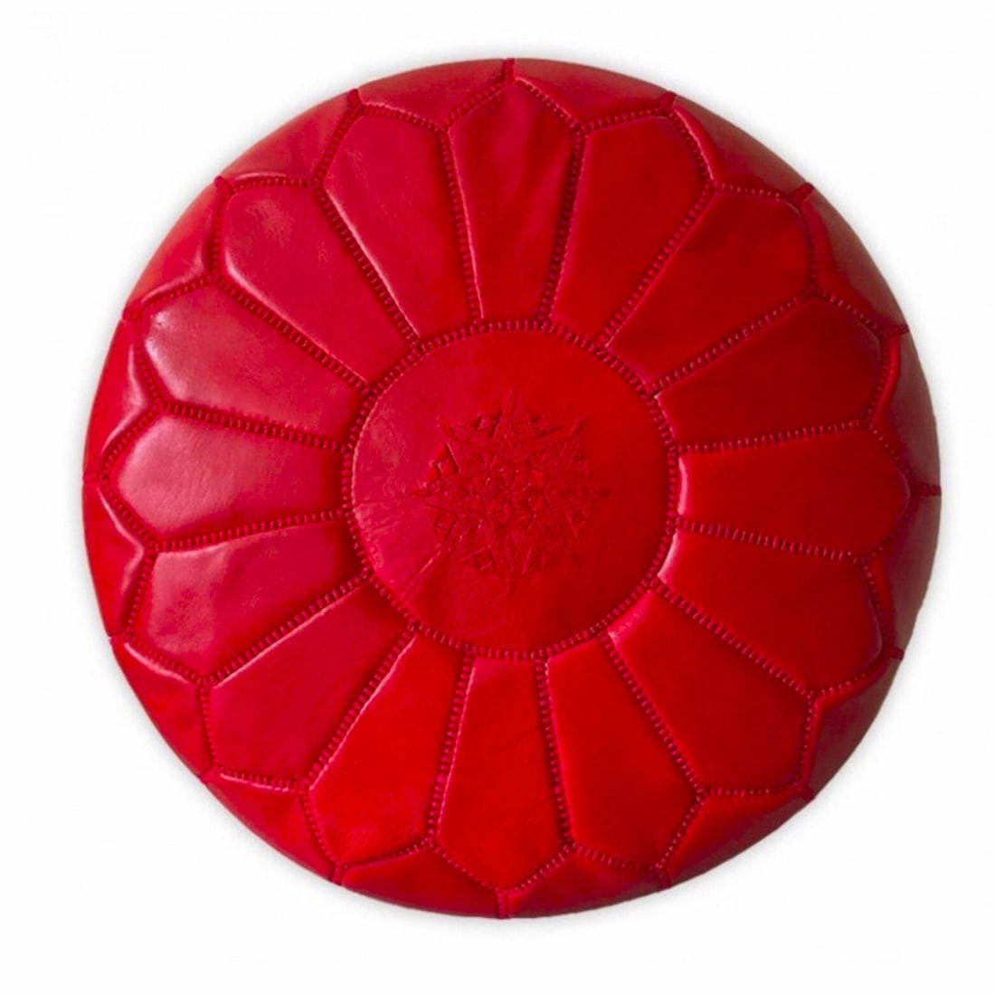 Moroccan Leather Ottoman - Red (1 of 1)