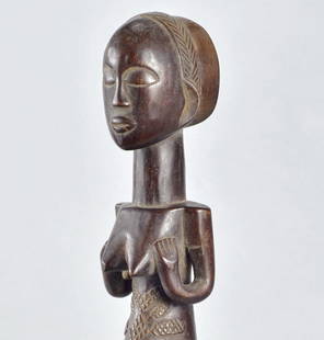 Cute LUBA female figure cult statue sculpture Congo African Tribal Art 1702: CONGO DRC Beautiful LUBA female figure Very nice classic sculpture As often, in Luba art, a piece that exudes great serenity The Luba are a great people in eastern DRC. Their caryatid seats, their