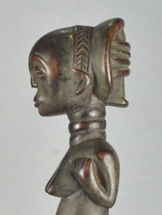 Cute LUBA Female Figure Statue Congo Lukuga DRC African Tribal Art 1324: CONGO DRC Cute LUBA female cultual figure Cute statue with a ringed neck Probably from a Lukuga area workshop As often, in Luba art, a piece that exudes great serenity The Luba are a great people in e