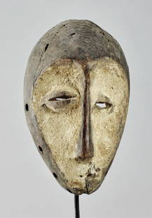 Cute LEGA Lukwakongo Wood Mask Bwami Congo DRC African Tribal Art 1194: CONGO DRC Powerful Lukwakongo LEGA Mask Typical heart-shaped face covered with kaolin The eyes are particular, they have not the same size and are not placed at the same height. As for the mouth, it i
