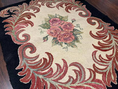 Vintage Hooked Rug Rug 2'11'' X 3'8'', Item # 56892: Type: HOOKED RUG Origin: CHINA Circa: 1980 Size/Feet & Inches: 2'11'' x 3'8'' Size/Meters: 0.89 x 1.12 Item Number: 56892 Condition: Excellent condition. Reserve: $250.00 Shipping: Domestic: Free s