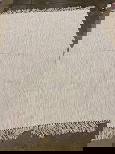 Throw Rug 4'8'' X 5'6'', Item # 57088: Type: THROW Origin: TURKEY Circa: Modern Size/Feet & Inches: 4'8'' x 5'6'' Size/Meters: 1.42 x 1.68 Item Number: 57088 HAND WOVEN LINEN TEXTILE Condition: Mint condition. Reserve: $75.00 Shipping:<