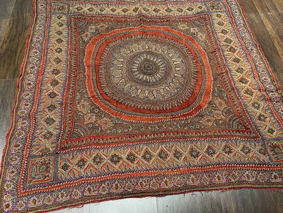 Antique Embroidery Rug 3'5'' X 3'5'': Type: EMBROIDERY Origin: INDIA Circa: 1920 Size/Feet & Inches: 3'5'' x 3'5'' Size/Meters: 1.04 x 1.04 Condition: Excellent condition. Note: Please note that we do our best to capture the true texture