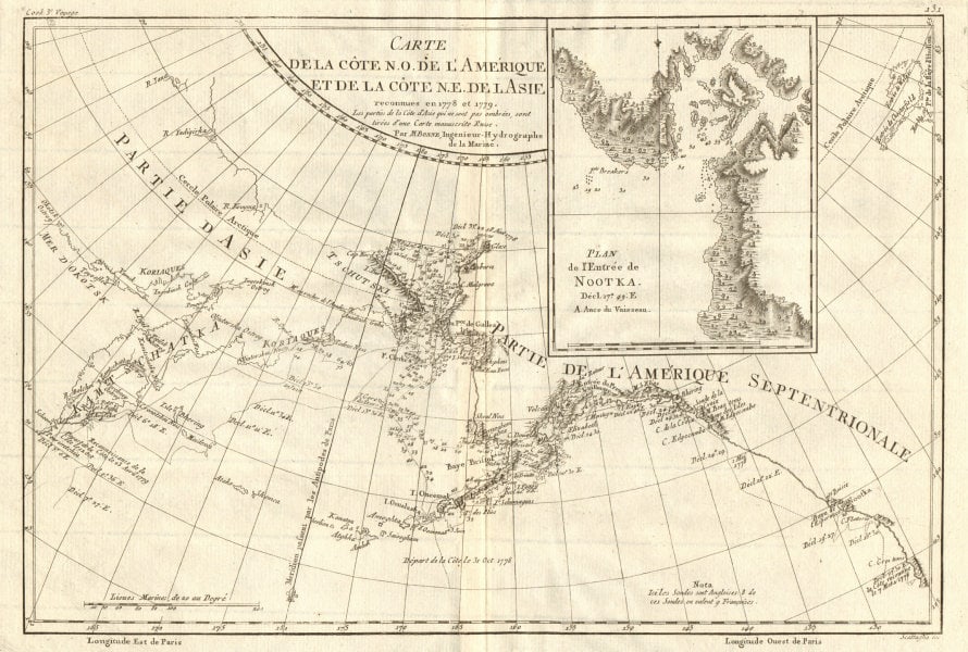 Côte NO de l'Amérique & côte NE de l’Asie. Alaska & Kamchatka. BONNE 1790 map (1 of 3)