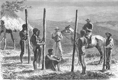 NEW CALEDONIA. Caledonians building house 1880 old antique print picture: CAPTION PRINTED BELOW PICTURE: 'New Caledonians constructing a house' DATE PRINTED: 1880 IMAGE SIZE: Approx 16.0 x 23.5cm, 6.25 x 9.25 inches (Medium) TYPE: Antique wood engraved print CONDITION: Good