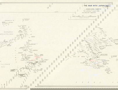 World War 2. Guadalcanal Campaign. Landing 7 Aug 1942 & Concurrent Ops 1959 map: TITLE/CONTENT OF MAP: 'The War with Japan - Guadalcanal Campaign - The Landing, 7 August 1942 and Concurrent Operations' DATE PRINTED: 1959 IMAGE SIZE: Approx 25.0 x 32.5cm, 9.75 x 12.75 inches (Large