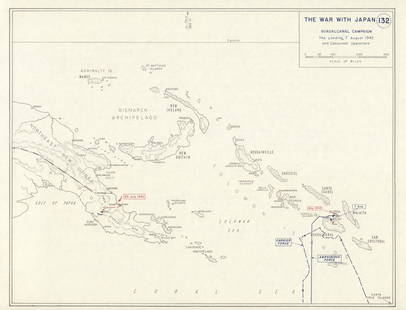 World War 2. Guadalcanal Campaign. Landing 7 Aug 1942 & Concurrent Ops 1959 map: TITLE/CONTENT OF MAP: 'The War with Japan - Guadalcanal Campaign - The Landing, 7 August 1942 and Concurrent Operations' DATE PRINTED: 1959 IMAGE SIZE: Approx 25.0 x 32.5cm, 9.75 x 12.75 inches