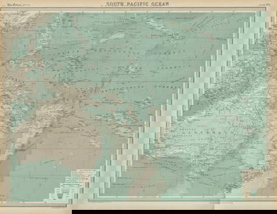 South Pacific Ocean. Oceania Polynesia Melanesia Micronesia. TIMES 1922 map: TITLE/CONTENT OF MAP: 'South Pacific Ocean' DATE PRINTED: 1922 IMAGE SIZE: Approx 44.5 x 57.5cm, 17.5 x 22.5 inches (Large); Please note that this is a folding map. TYPE: Antique atlas map CONDITION: